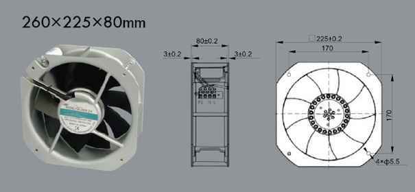 260×225×80mm 轴流风机